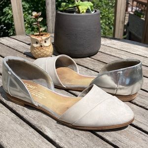 TOMS Silver Specchio Grey Leather Jutti D’Orsay Flats, size 5.5